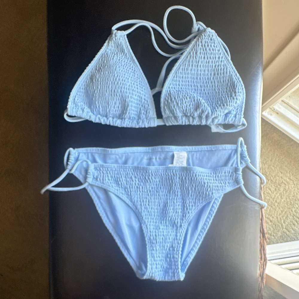 Abercrombie & Fitch 2-Piece Halter Bikini Set Smocked Blue Solid Small